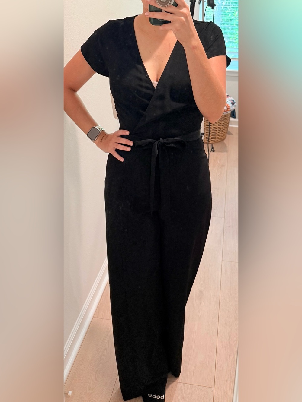 Halston Heritage Black Wrap Tie-Waist Jumpsuit